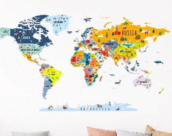 World Map Wall Decal h80