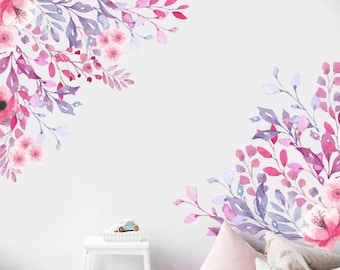Watercolor Flowers Wall Decal / Wild Flowers Decals / Flower Decals/ Nursery Stickers/ Peony Stickers/ Girls Decals / Floral Decals ga305