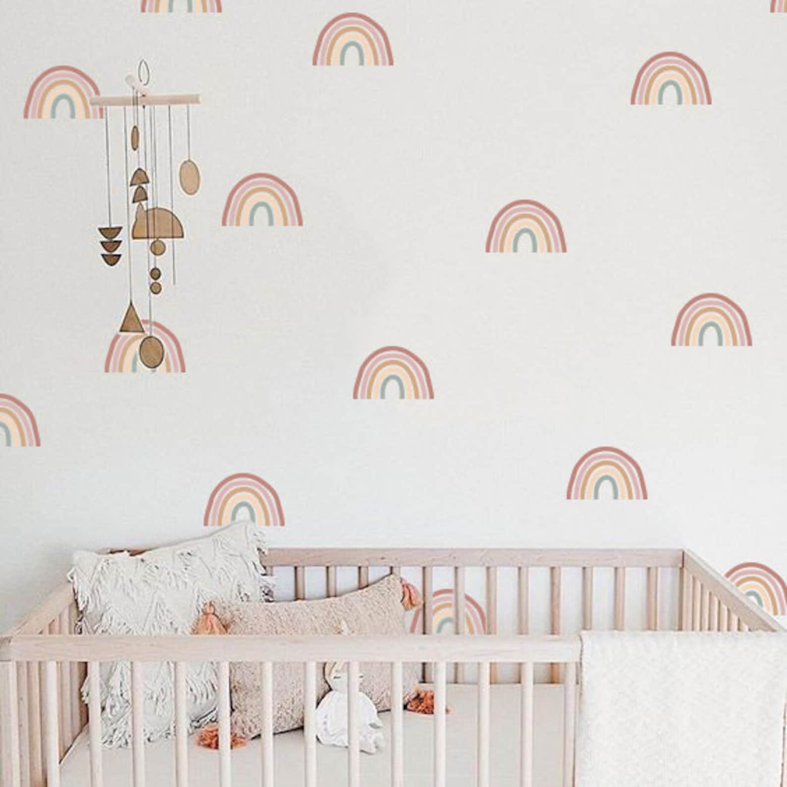 Boho Rainbow Wall Stickers - Hand Drawn Muted Decals For Nursery, Kids Room & Baby Shower