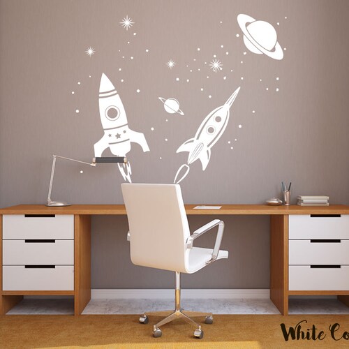 Rocket Ship Wall Art Decal Space Kids Bedroom Vinyl Wall Decor Etsy