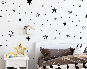 Calcomanías de pared de estrella - bonitas calcomanías de estrella dibujadas a mano, calcomanías de pared de vivero, pegatinas de pared de estrella, calcomanías de pared extraíbles, calcomanías de la habitación para niños ga39