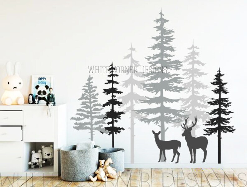 3 Color Pine Tree Forest Wall Decals Tree Wall Decals Etsy