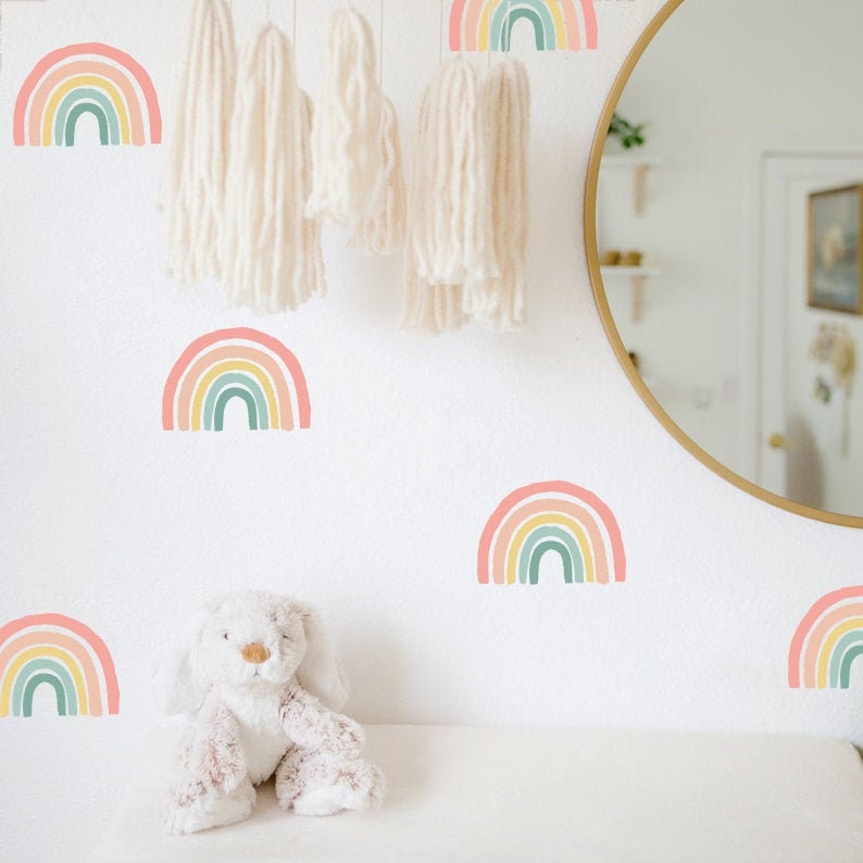 Rainbow Wall Decals Hand Drawn Rainbow Wall Sticker, Boho Rainbow, Multi Colored Rainbow, Nursery Decor, Kids Room Decal, Decor, Home h5 image 1