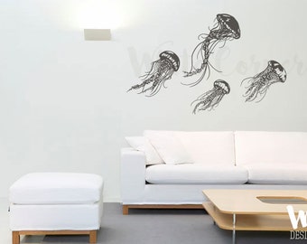 rta264  Jellyfish Fish Deep Sea Set of 4 jellyfish  Kids room Nursery gift kids Chilrdren Wall Decal Vinyl Decor Sticker Bedroom