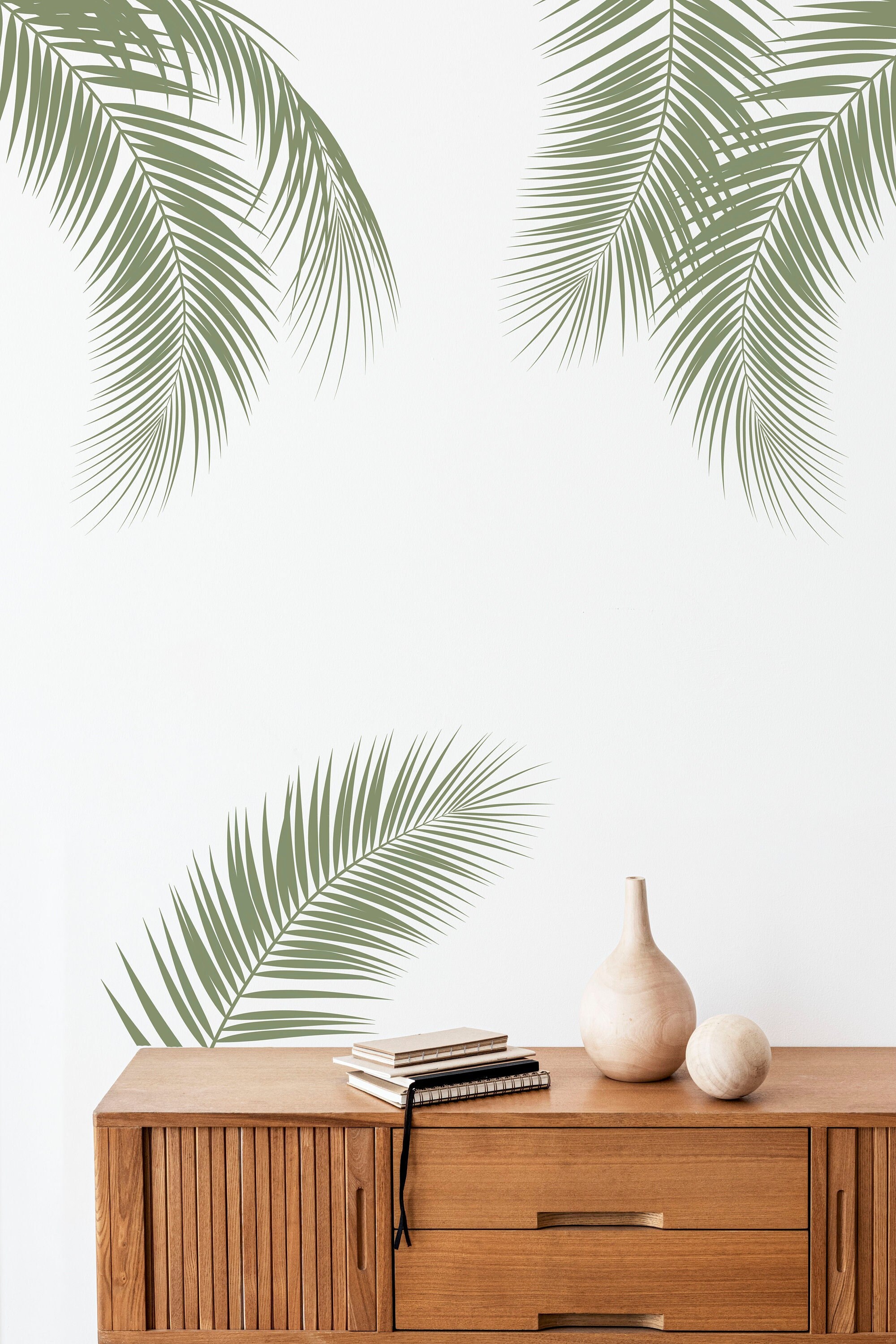 decalmile Green Leaves Wall Decals Palm Tree Leaf Plants Wall