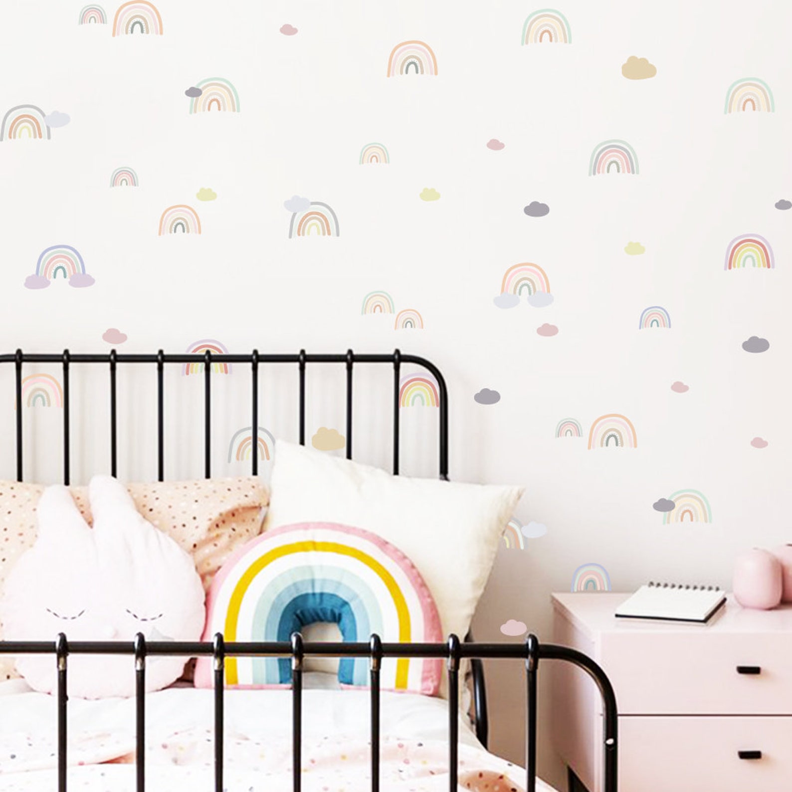 Rainbow Wall Decals Hand Drawn Rainbow Wall Sticker Pastel Etsy