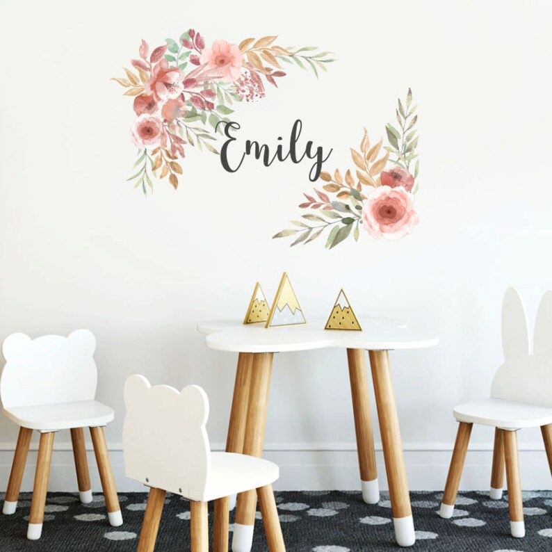 Custom Name Wall Decals/ Frame With Flowers Decals/ Watercolor Etsy