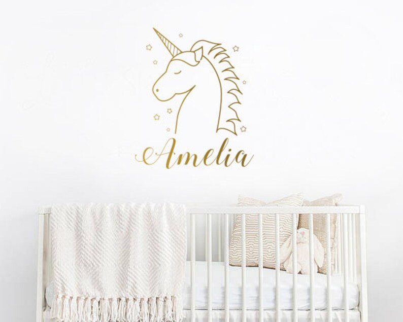 Custom Name Vinyl Decal, Personalized Name Vinyl Decal, Personalized Kids Name, Custom Kids Name,Custom Nursery Decal, Unicorn Wall Decal 35 image 1