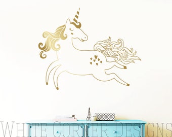 Unicorn Wall Decal - Gold Vinyl Wall Decal, Unicorn Decal, Kids Wall Decal, Nursery Decal, Wall Sticker, Vinyl Decal, Unicorn Decor ga114