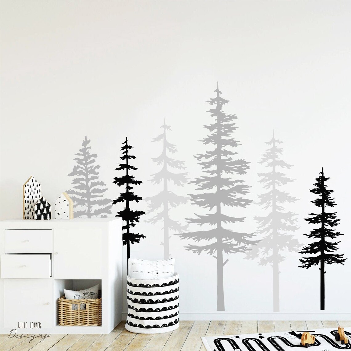 Pine Tree Forest Wall Decals Tree Wall Decals Forest Mural Etsy