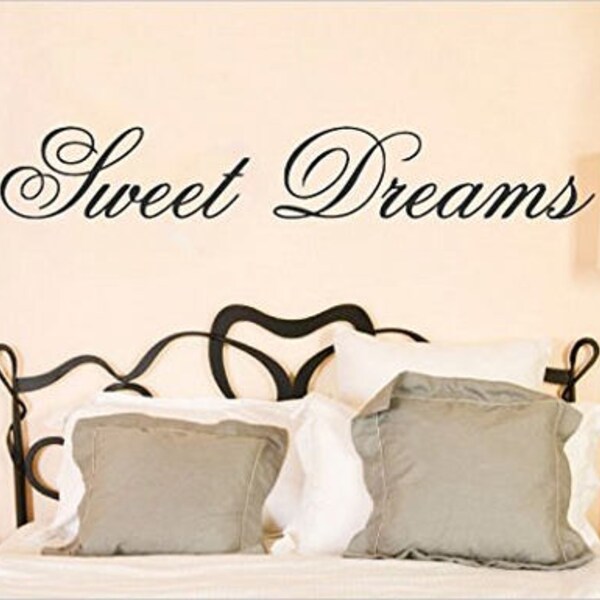 Sweet Dreams wall sticker decal, Decalcomanie da muro di citazione, lettering adesivo da parete, Decalcomanie da muro di testiera, autoadesivo della parete di famiglia, camera da letto decal cwd250