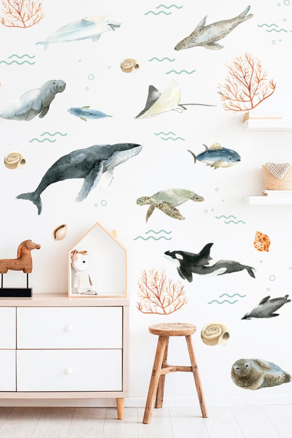 Ocean Animals Wall Decal Whale Wall Sticker Nursery Decal Etsy