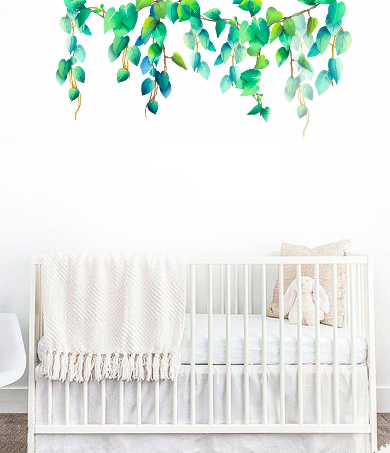 Watercolor Leaves Wall Decals/ Leaves With Flowers Decals/ Etsy