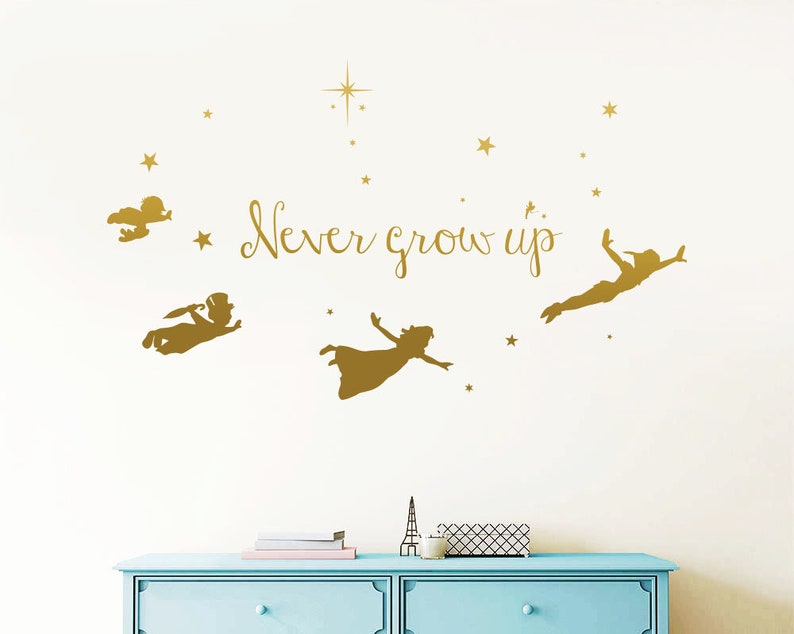 Never Grow Up Peter Pan Wall Decal Tinkerbell Sticker Disney Stars Nursery Kids Rta1902