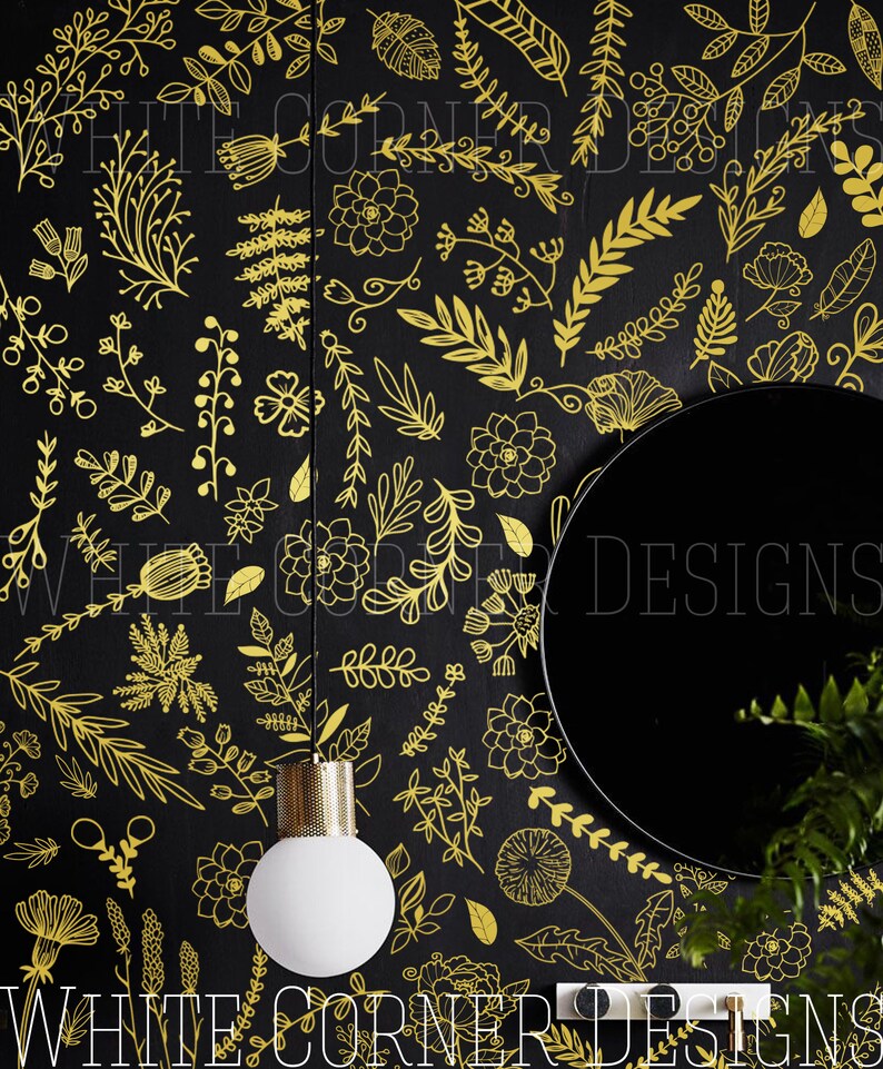 Botanical Wall Decals Modern Vinyl Decal Set Flower Etsy