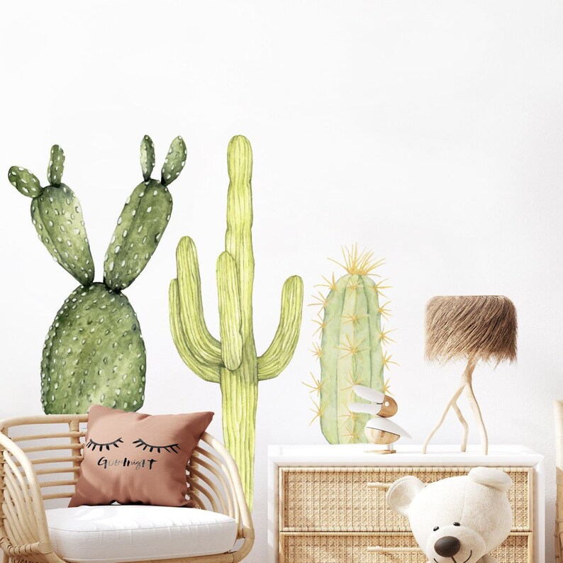 Cactus Wall Decals Watercolor Cactus Wall Decal Jungle Wall Etsy
