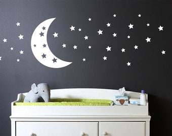 Lune et étoiles muraux - sticker mural lune, or autocollant de lune, étoiles autocollants, sticker mural chambre d’enfant, Nursery décor, sur lit de bébé sticker ga209
