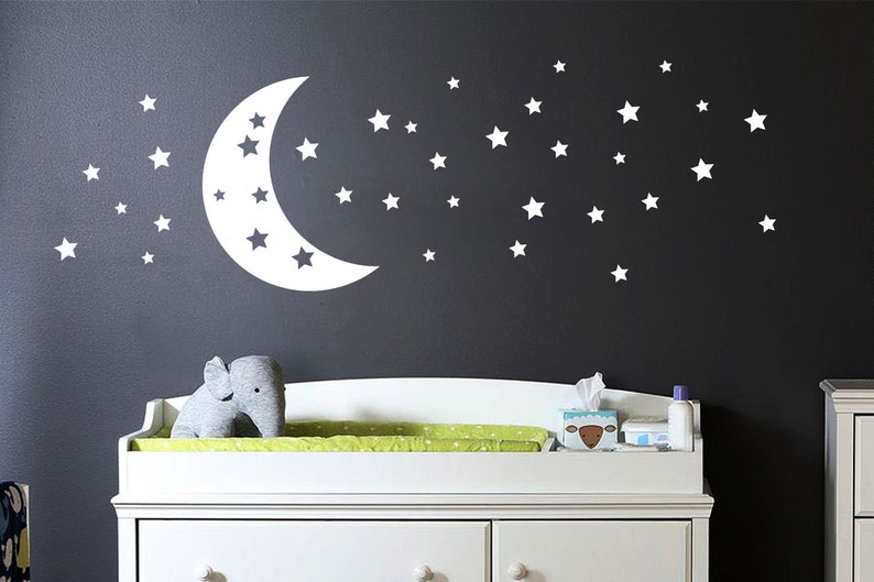 Moon and Stars Wall Decal Moon Wall Decal Gold Moon Etsy
