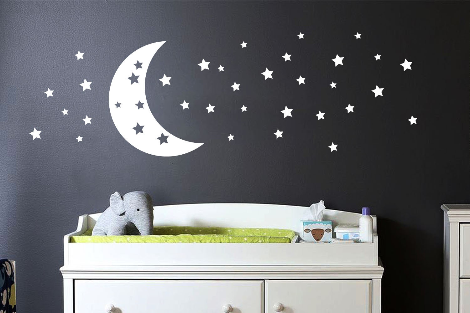 Moon and Stars Wall Decal Moon Wall Decal Gold Moon Etsy