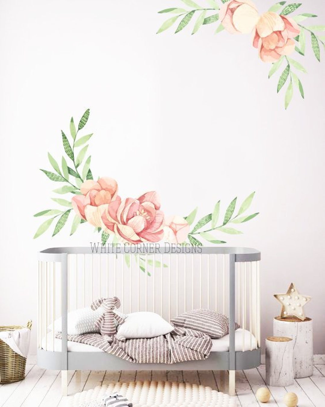 Watercolor Peony Wall Decals/ Peonies Decals/ Flower Decals/ Nursery ...