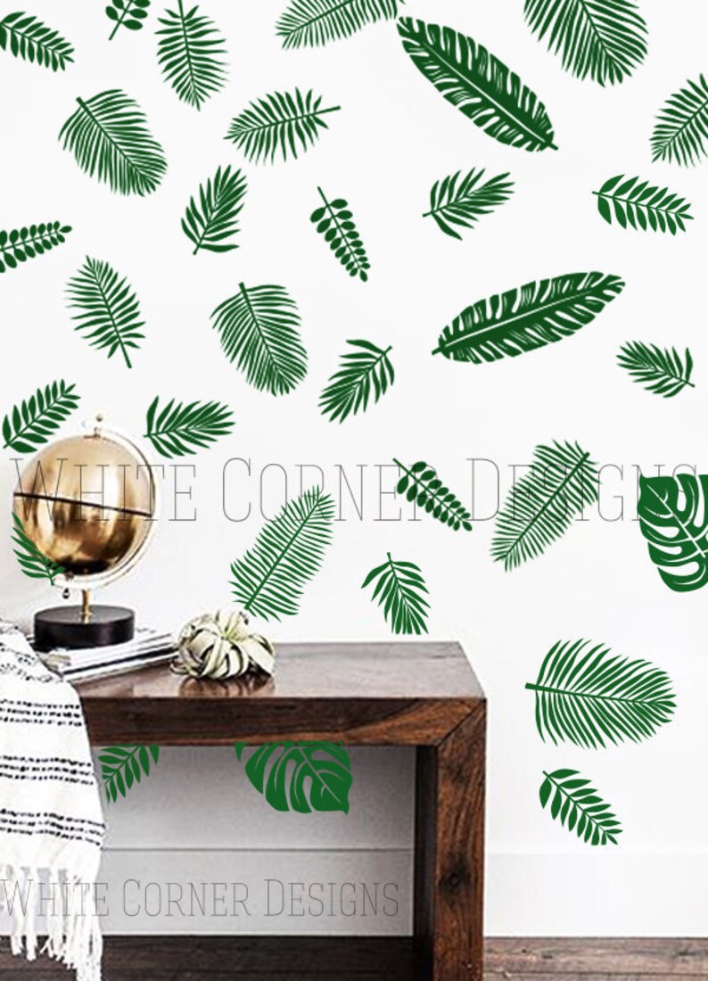 Palm Leaf Decals Monstera Wall Decals Tropical Leaf Decals Etsy