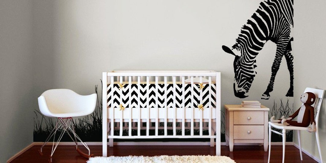Zebra Wall Decal Zebra Wall Sticker Grass Wall Decal Etsy