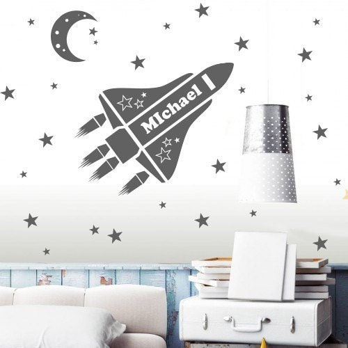 Rocket Wall Decal Rocket Sticker Custom Name Decals Stars Etsy