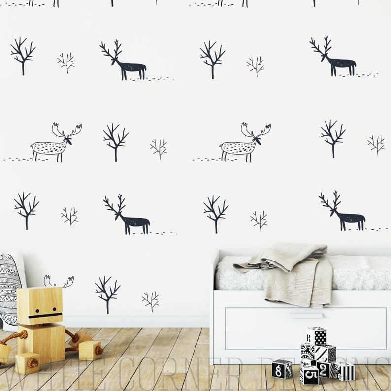 42 Woodland Wall Decals Nursery Decals, Forest Decals,Deer Wall Decal, Tree Wall Decals, Animal Decals, Woodland Nursery Wall Sticker ga66 image 1