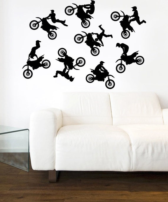 8 stickers muraux de moto Moto vélo mural autocollant, autocollant moto,  vélo mural sticker, sticker mural de garçons, cadeau pour lui, ga270 Kids  Room Decor -  France