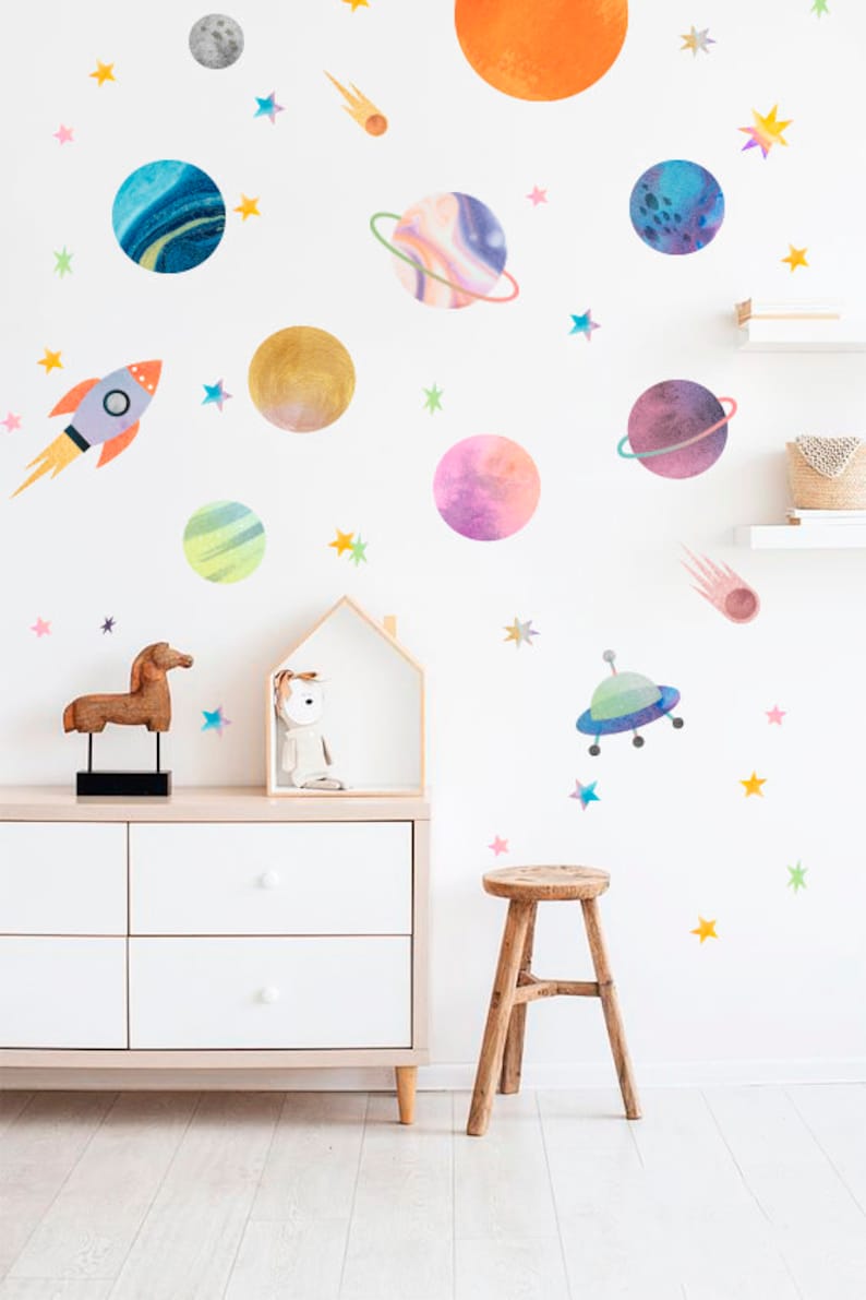 Wall Decal Watercolor Solar System Nursery Decals Etsy