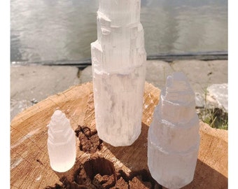 Raw SELENITE Skyscraper TOWER 3 Sizes/Shapes 2- 7” Tall - Healing Crystal ~Twisted Tower