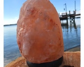 Himalayan SALT LAMP on Wood Base 5-6 inches tall 4-6 lbs with Bulb and Cord. Large Raw Natural Healing Crystal Air Purifier A88