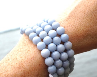 Blaues ANGELIT Armband - Angelit Perlen - Dieser Heilstein kann die Frequenz von Engeln geben - 8-10 mm Perlen