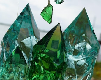 Obsidiana verde GAIA u obsidiana aguamarina pulida, torres, joyería, macramé, plata 925, enorme punta de cristal, obsidiana verde del Monte Santa Helena L13