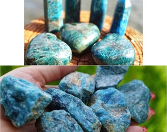 Polished & Tumbled Neon APATITE Points and Hearts - Raw Apatite - This Healing Crystal can inspire MR9