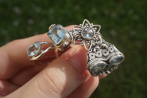 Faceted BLUE TOPAZ Ring ~ Topaz Jewelry ~ set 925 Silver Adjustable and Size 6, 7, 7.5, 8.5 ~ Healing Crystal