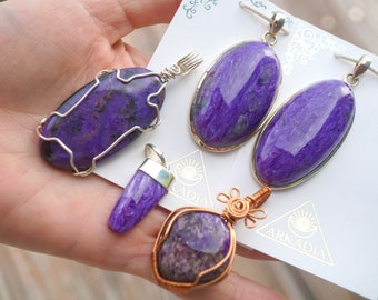 Purple CHAROITE Pendant with Aegirine  - From Russia  - Healing Crystal to Let Go -Arkadia Designs