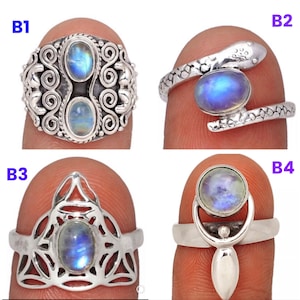 Natural Moonstone Ring, silver moon stone ring, blue moonstone jewelry, blue flash, healing stone ring - White Moonstone 925 Silver image 7