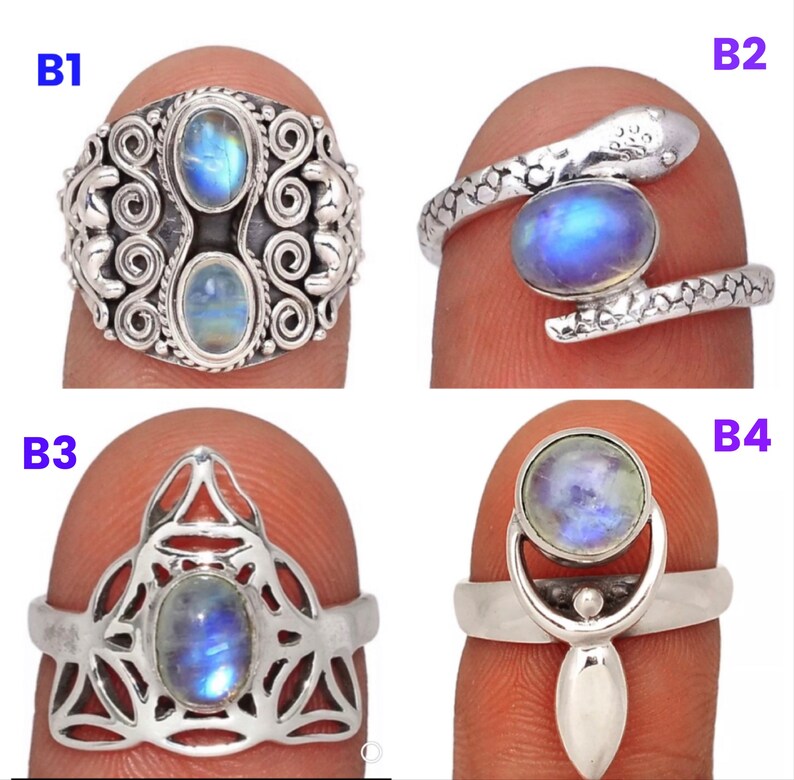 Natural Moonstone Ring, silver moon stone ring, blue moonstone jewelry, blue flash, healing stone ring - White Moonstone 925 Silver image 7