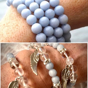 Blue ANGELITE Bracelet - Angelite Beads - This Healing Crystal can give the frequency of Angels - 8-10mm Beads