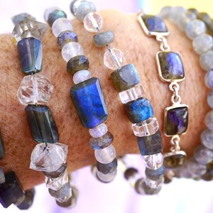 Pulsera de labradorita azul con piedra lunar arcoíris. Una pulsera mágica de cristal con cristales curativos y protección - Joyería de labradorita L80