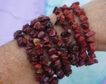 RED JASPER Beaded Bracelet - Stretch Chip Bracelet - This Healing Crystal is for the Root Chakra
