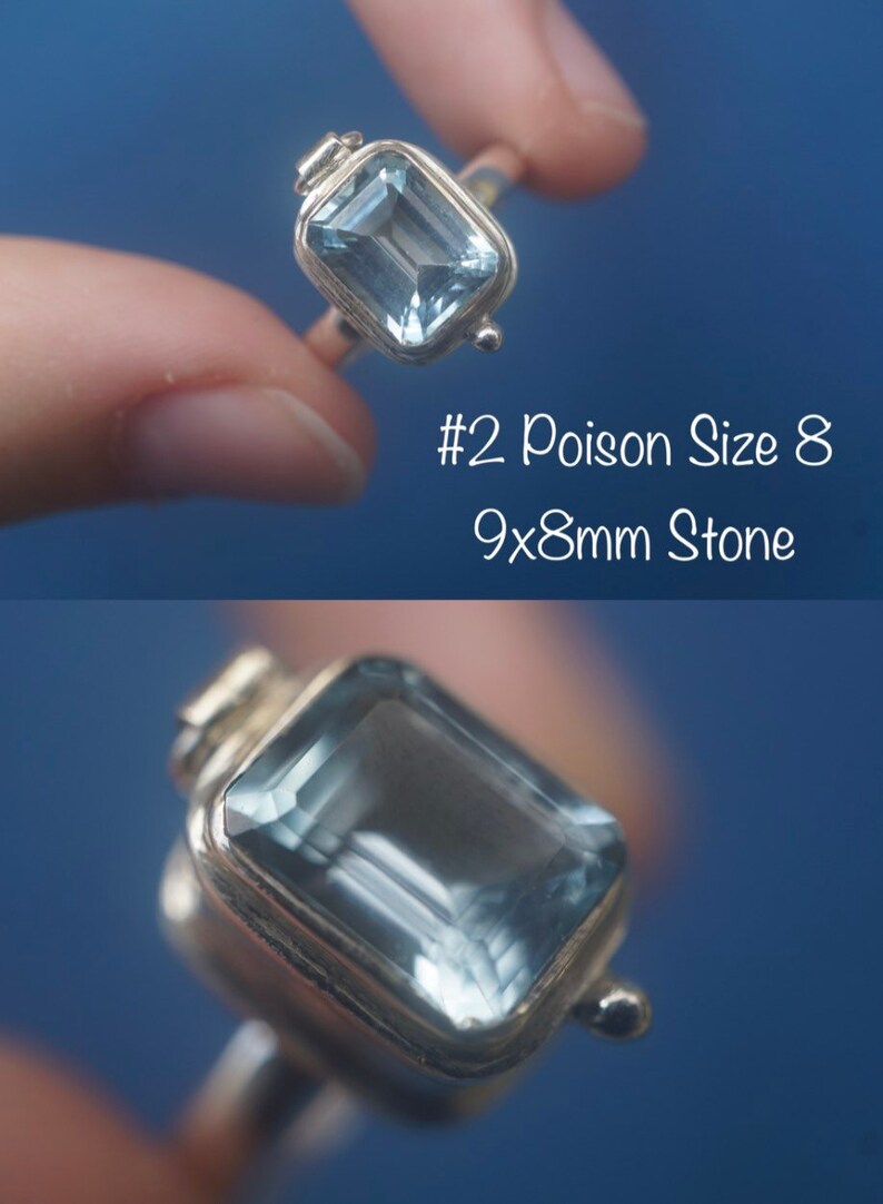 Faceted BLUE TOPAZ Ring ~ Topaz Jewelry ~ set 925 Silver Adjustable and Size 6, 7, 7.5, 8.5 ~ Healing Crystal #2 Poison Size 8