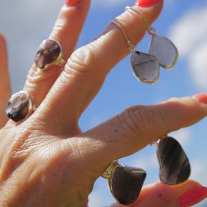 Polished Centimani or   - Saffordite  Jewelry - Saffordite Ring - Saffordite Earrings and Pendant.  Saffordite Tektite