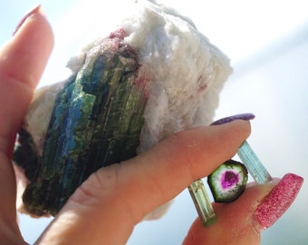 Ciondoli in tormalina multicolore Indicolite - Tormalina anguria - Tormalina rosa e verde ~ I cristalli curativi possono bilanciare le emozioni controlla