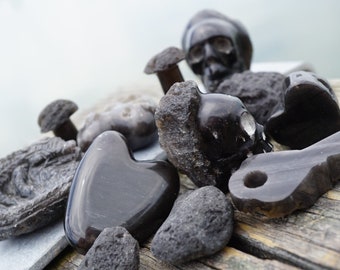 AGNI MANITITE Carved Tektite Heart, Tektite Skull, Mushroom, Key, Jewelry - Quantum Healing and Awakening L202