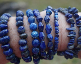 Faceted Round and Chip Blue Lapis Lazuli Bracelet  - Stretch Beaded Bracelets - These Healing Crystals are from Afganistan