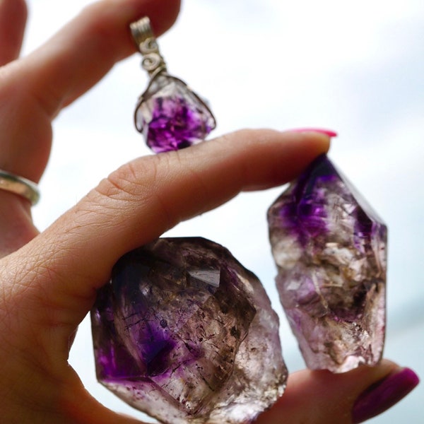 Purple Brandberg AMETHYST Point and Pendant from Africa - Enhydro Scepter ~ Elestial Amethyst - Amethyst Quartz L14