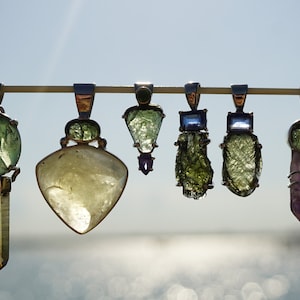 Genuine Raw MOLDAVITE Pendants - Floating Locket Screw back & Silver Phenacite - Libyan Tektite, Saffordite Tektite Emerald, Tanzanite L55