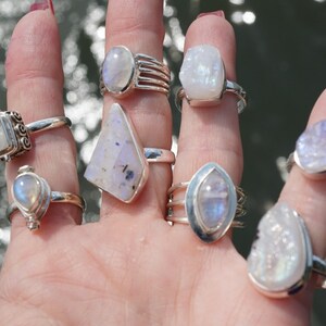 Natural Moonstone Ring, silver moon stone ring, blue moonstone jewelry, blue flash, healing stone ring - White Moonstone 925 Silver image 10